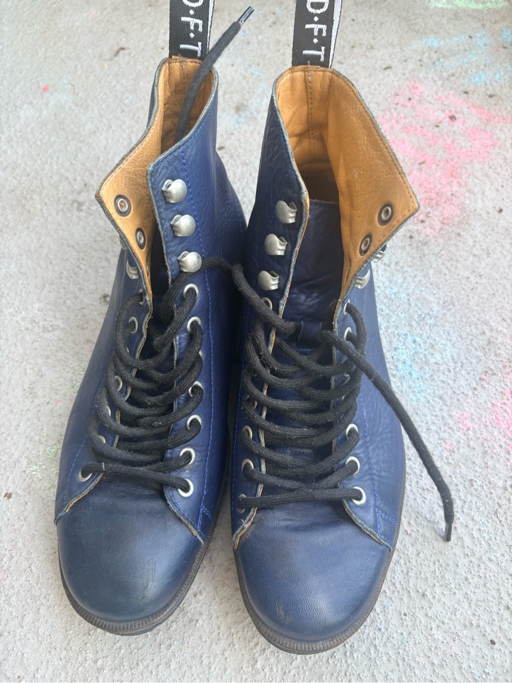 John Fluevog Navy Blue Leather Lace-Up High-Top Boots
